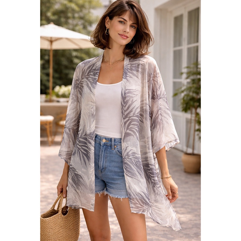 Nordstrom Palm Leaf Print Lightweight Sheer Kimono‎ Cardigan One Size